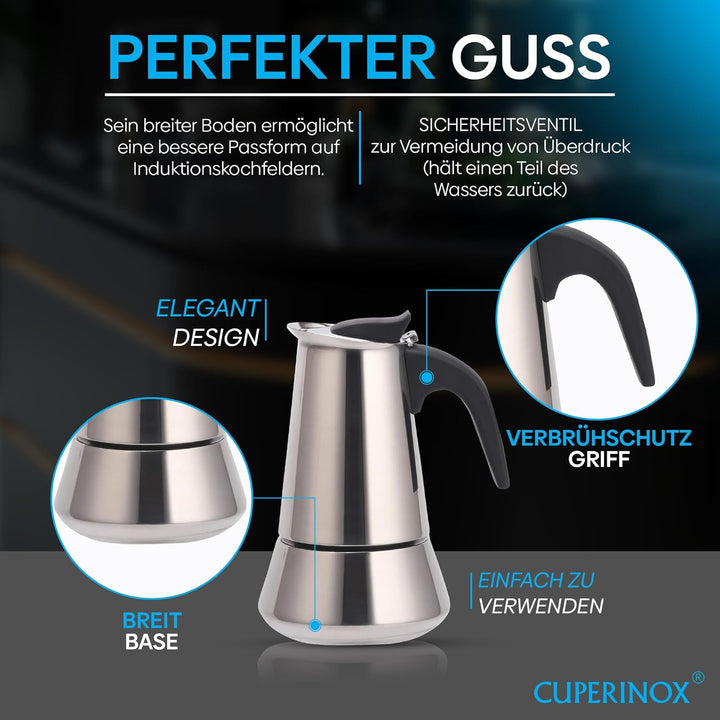 Italienische Espressokocher – Edelstahl – 12 Tassen 12 Standard, 12 Standard