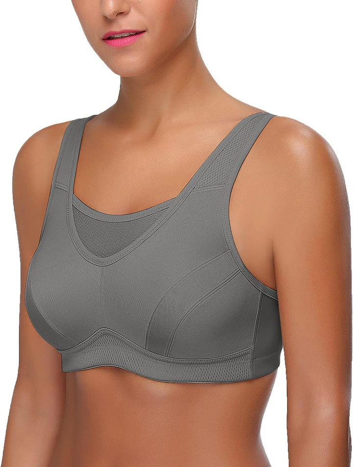 Wingslove Damen Sport BH ohne Bügel Nicht Gepolstert High Impact Bustier Halt Joggen BH 75B Grau, 75