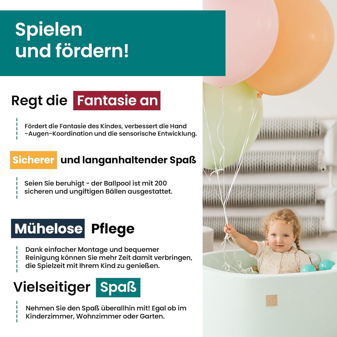 MEOWBABY Bällebad 90x30cm Samt - Bällebad Baby ab 1 Jahr - Bällebad Kinder Weichschaum Ballgruben mi