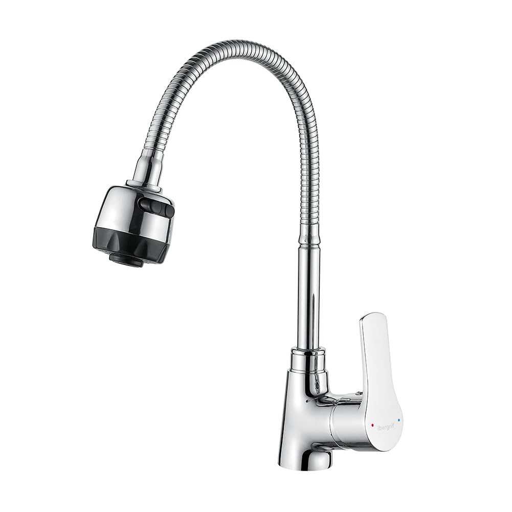 Ibergrif M14357 Star, Küchenarmatur mit Brause, Wasserhahn für Küche mit flexibler Auslauf, Chrom, S