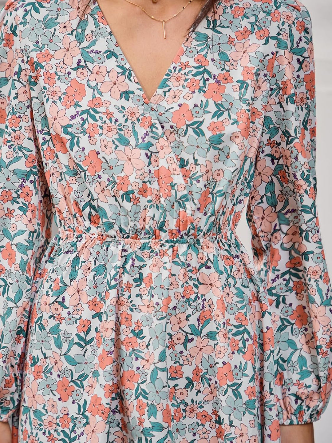 CUPSHE Damen Kleid V Ausschnitt Langarm Wickeloptik Blümchenkleid Freizeitkleider Wrap Mini Dress XL
