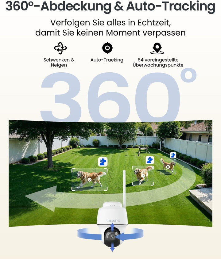 Reolink Erste 4K Solar Überwachungskamera Aussen Akku, Argus PT Ultra + 6W Solarpanel, 2,4&5GHz WiFi