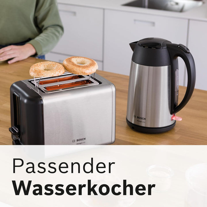 Bosch Kompakt Toaster DesignLine TAT3P420DE, integrierter Edelstahl-Brötchenaufsatz, mit Abschaltaut