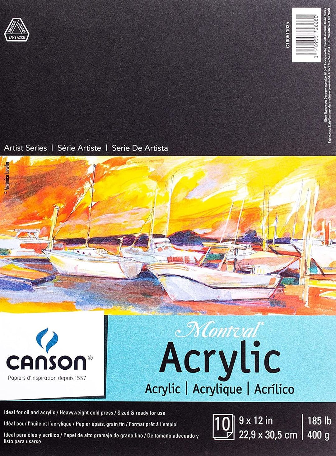 Canson Artist Series Acrylpapier, Faltblock, 22,9 x 30,5 cm, 10 Blatt (400 g) – Künstlerpapier für E
