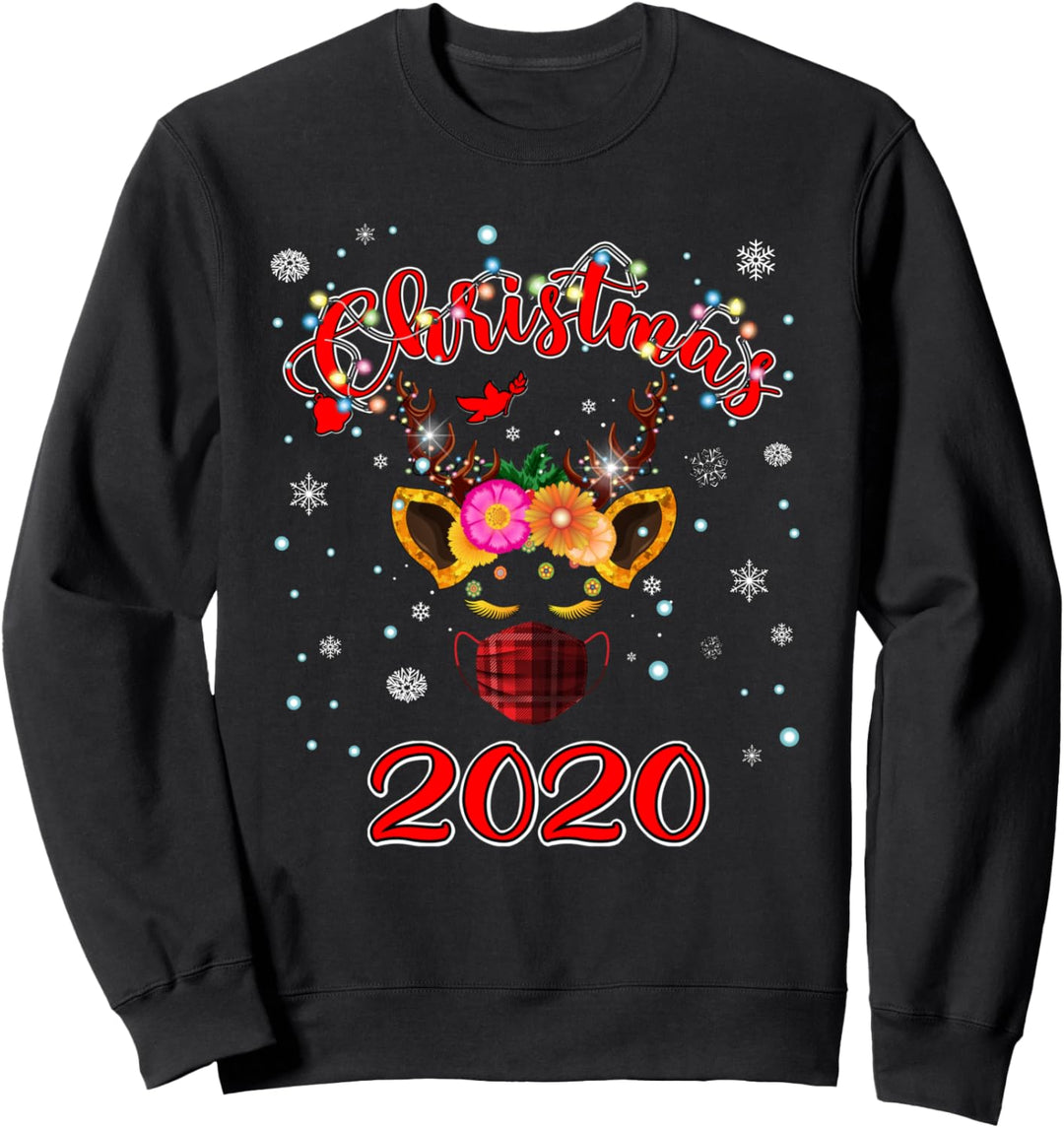 Lockdown Christmas 2020 Unicorn Reindeer Red Plaid Face Mask Sweatshirt