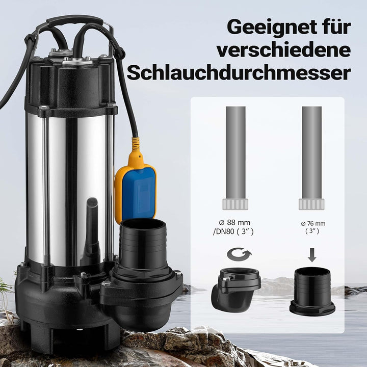 Schmutzwasserpumpe Schwimmerschalter Häcksler 31200 L/h 2200 W Förderhöhe bis 10 m