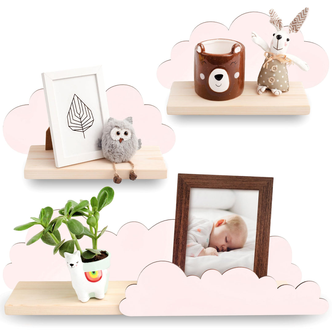 Outentin Wandregal Wolke aus Holz – 3er Set Kinderregal für Kinderzimmer & Babyzimmer – Handgefertig