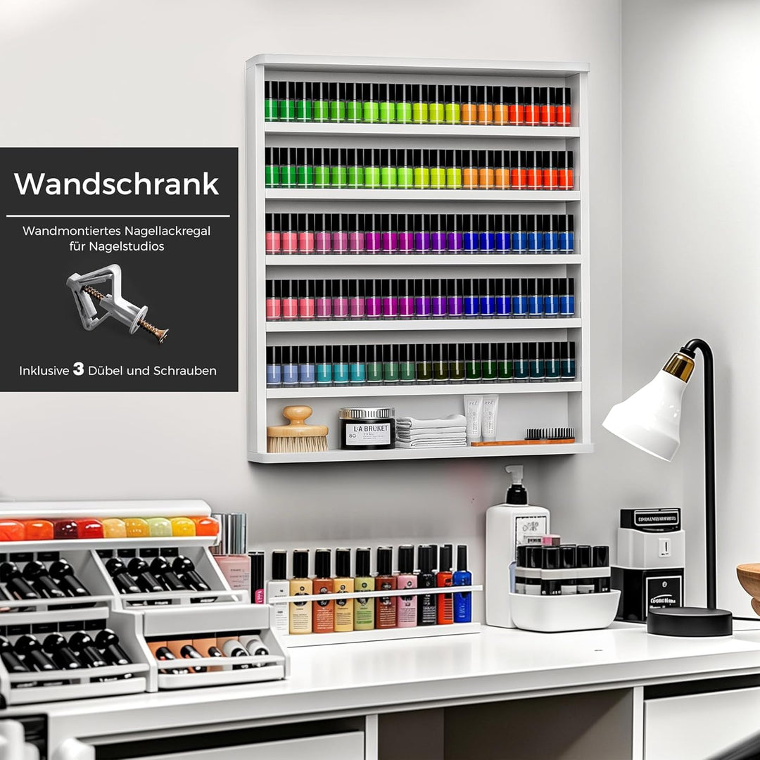 Nagellackregal Wandmontage mit 6 Ebenen, Stabiler Nagellack Organizer aus MDF & Acryl, Wandregal für