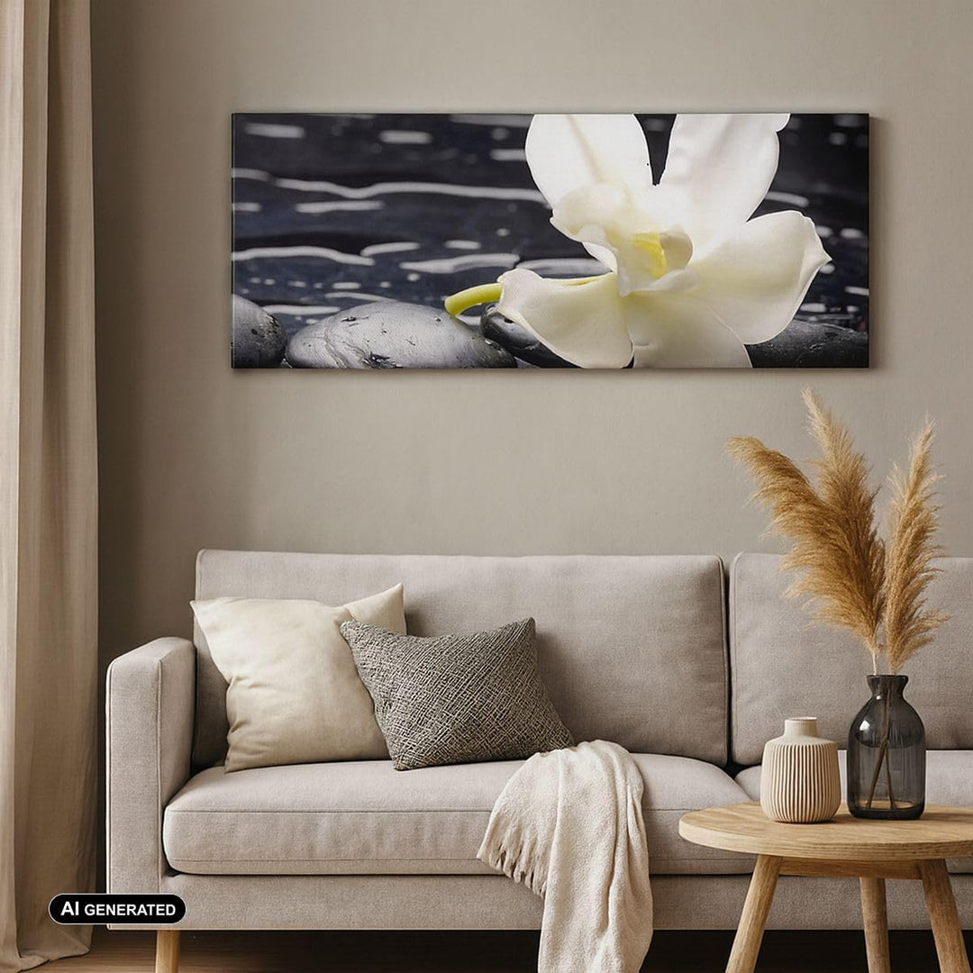 Panorama Bilder auf Leinwand 100x40cm Leinwandbild Spa Orchidee Steine Wasser Gross Wanddeko Bild Sc