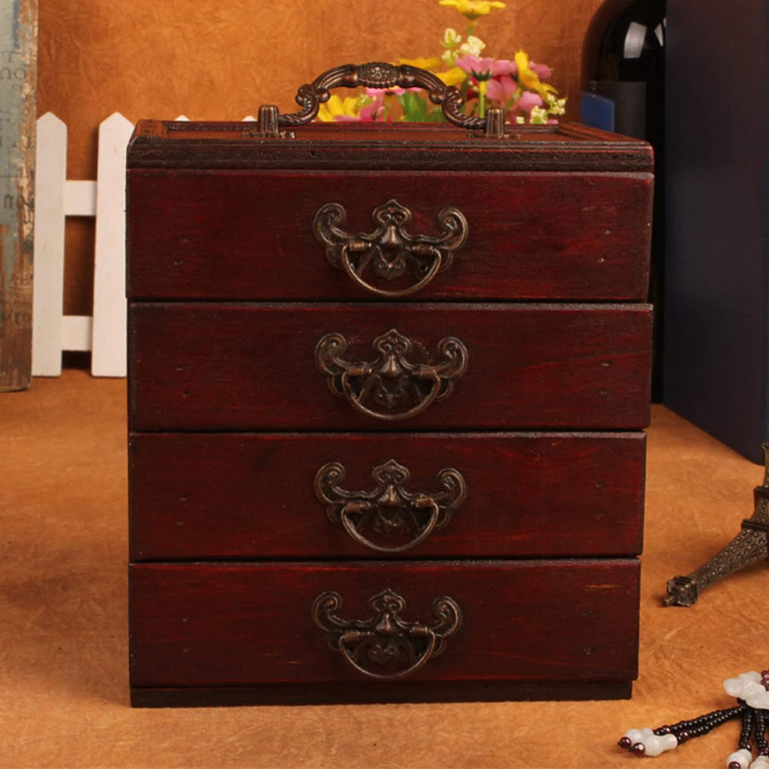 Buachois Holz Schmuckschatulle mit 4 Lagiger Schublade, 16x15x11 cm Retro Chinesischen Deko Schmuckk