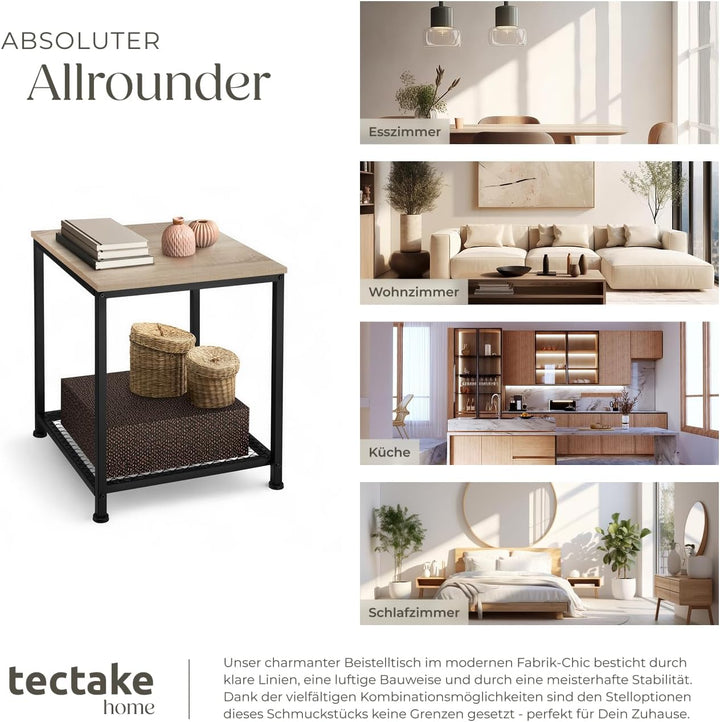 tectake® Beistelltisch Holz & Metall, Couchtisch mit Stauraum auf Zwei Ebenen, Kleiner Tisch 45,5 x
