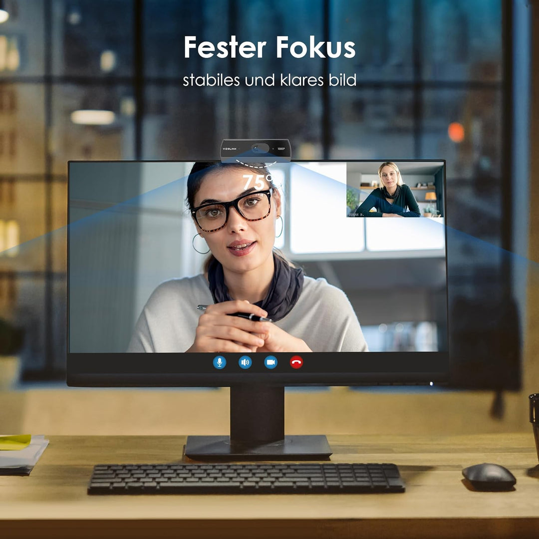 W2N Webcam Full HD, 1080P/30PFS, Dual Mikrofone Rauschunterdrückung, Fester Fokus, 78°Blickfeld, Bel