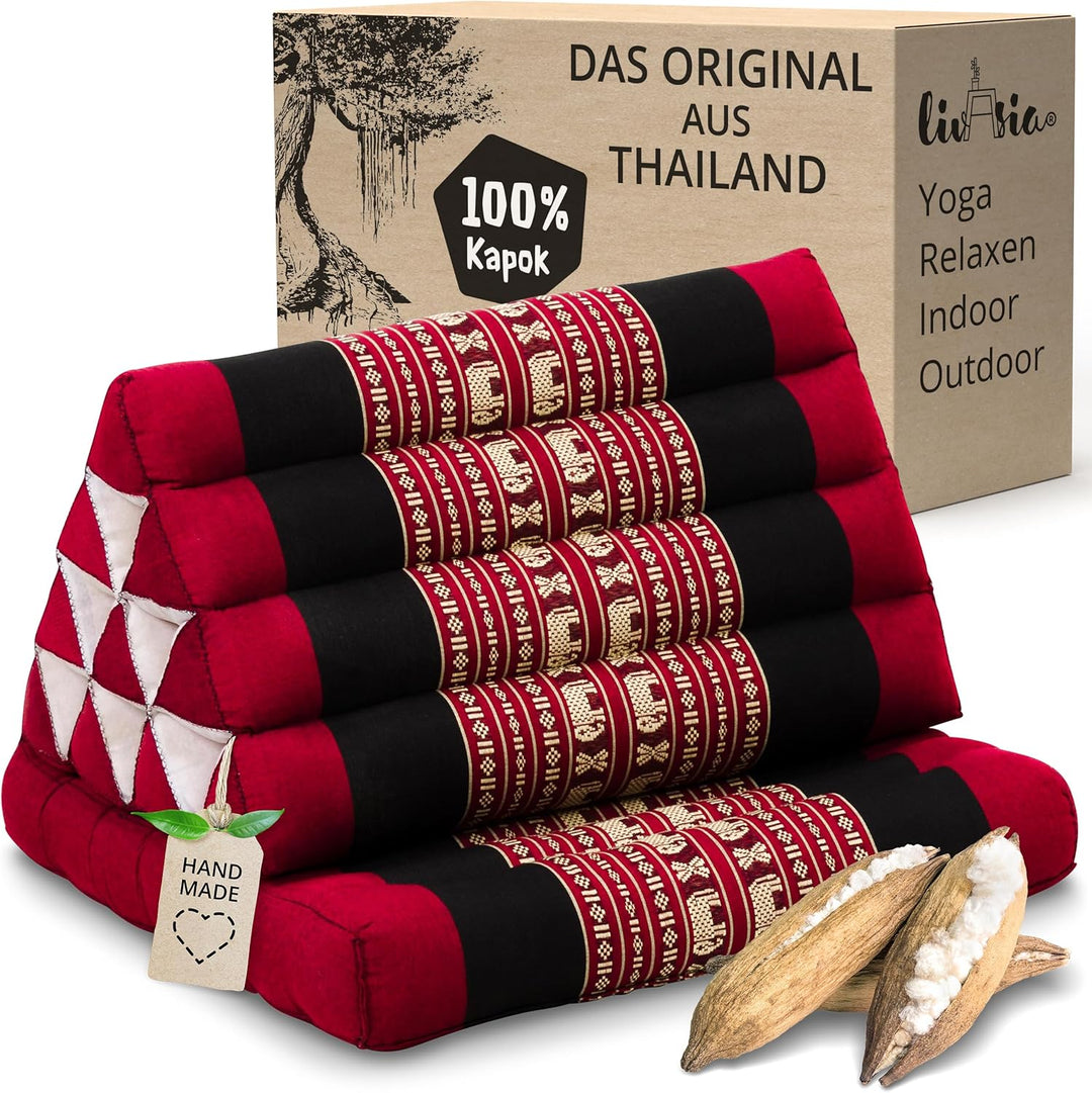 livasia Thaikissen mit 1 Auflage, Dreieckskissen mit Sitzkissen, Keilkissen mit Kapok, Rückenkissen