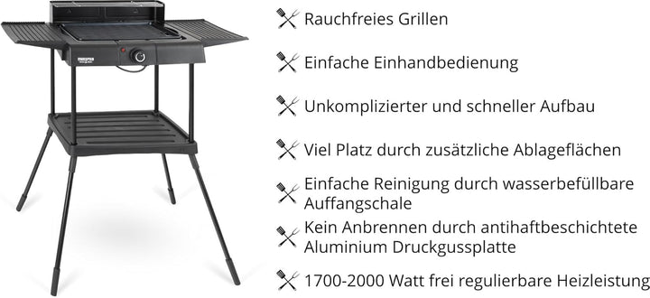 Stagecaptain EBBQ-2000 Elektrogrill 2000W - 3in1 Grill - Tischgrill, Standgrill mit Grillrost und Gr
