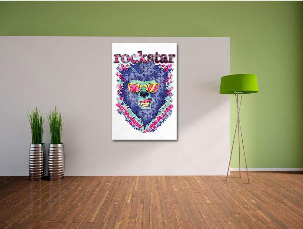Rockstar-lion white Leinwandbild Bild auf Leinwand, XXL riesige Bilder fertig gerahmt mit Keilrahmen