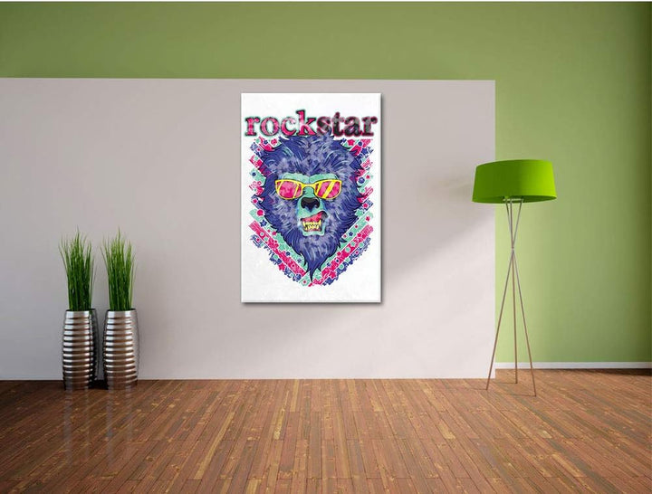 Rockstar-lion white Leinwandbild Bild auf Leinwand, XXL riesige Bilder fertig gerahmt mit Keilrahmen