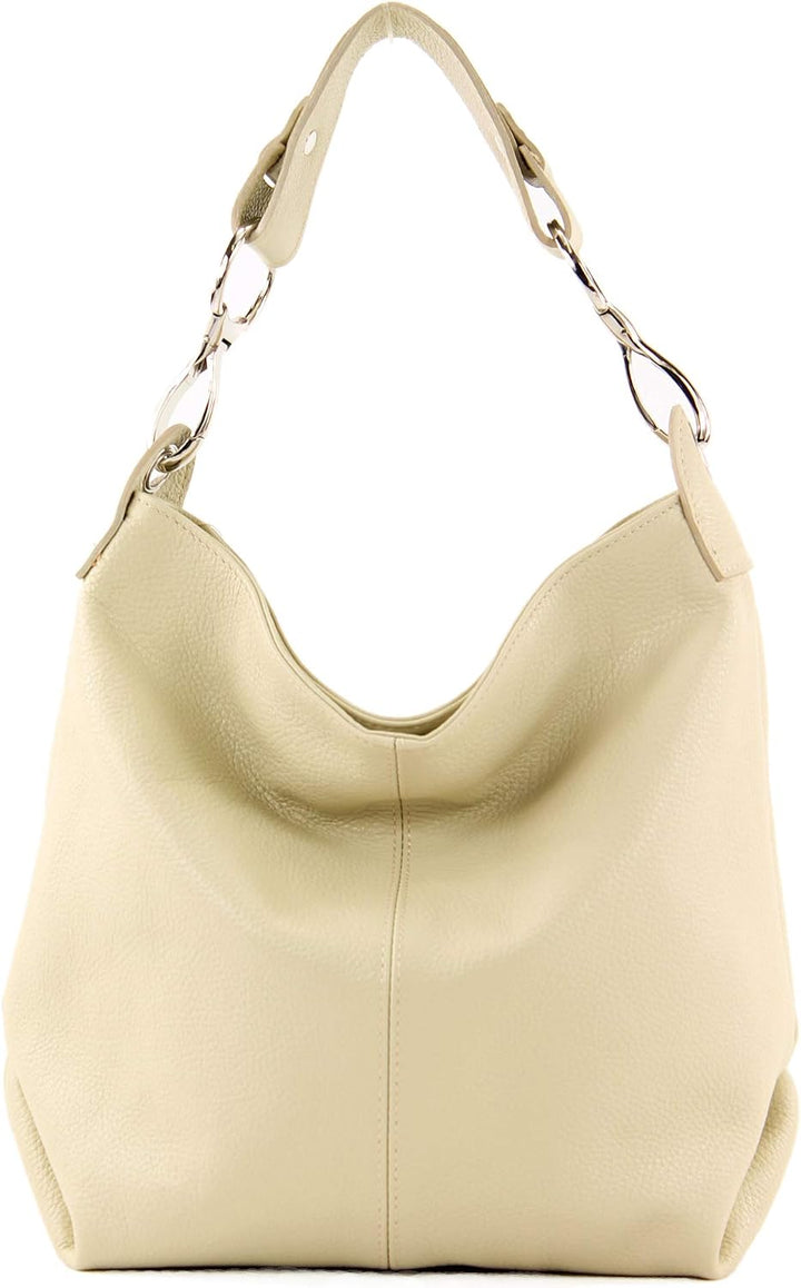 modamoda de T168 Damen Leder Schultertasche, handmade in Italy Cremebeige, Cremebeige
