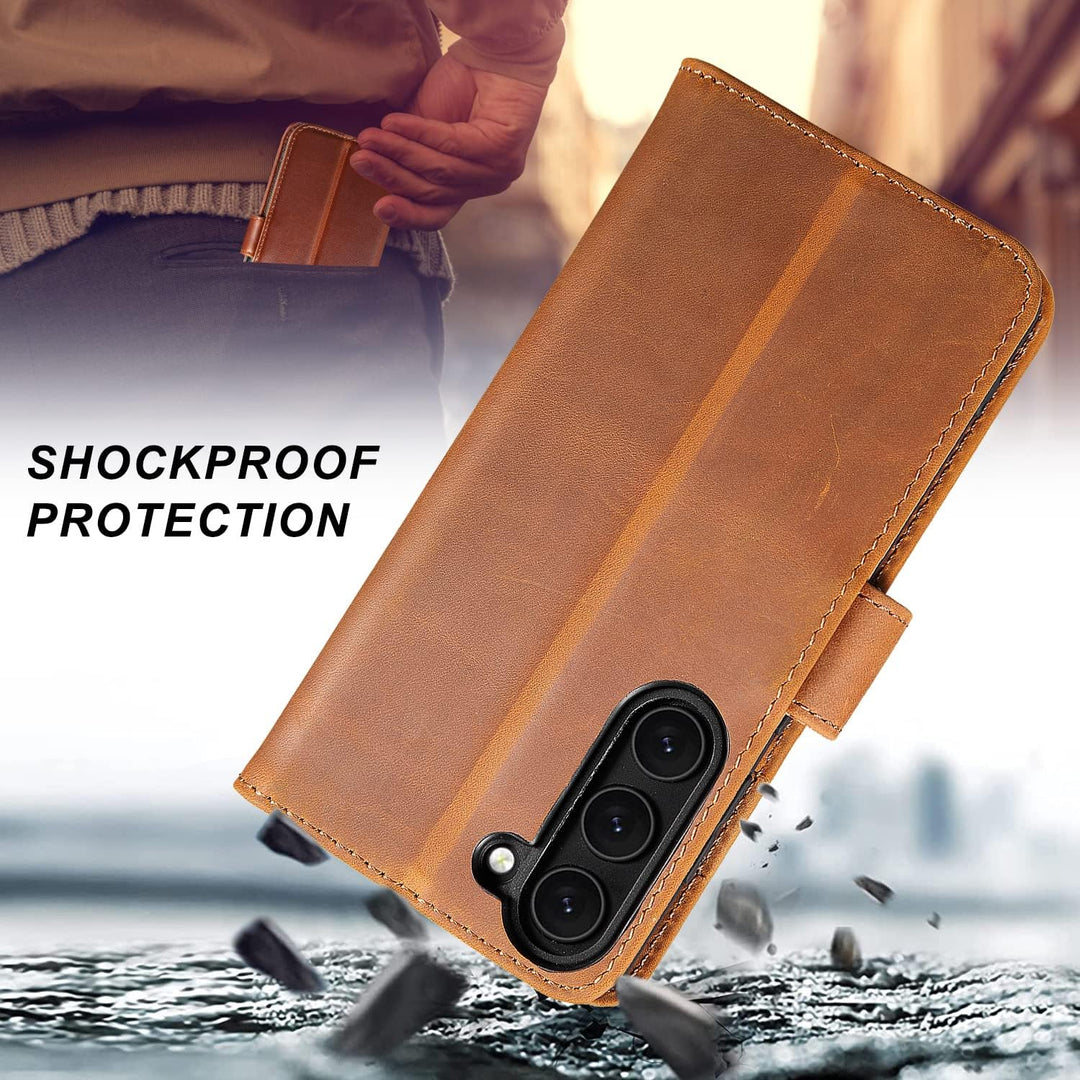 LENSUN Echtleder Hülle für Samsung Galaxy S23, Handyhülle [Echtes Leder] [Kartenfach] [RFID Schutz]