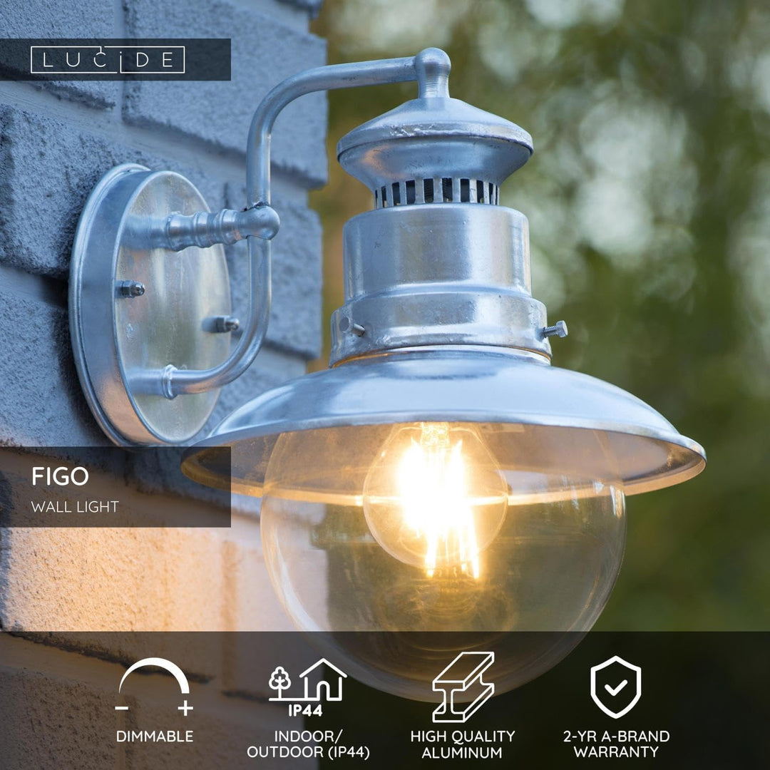 Lucide FIGO - Wandleuchte Aussen - Ø 21,3 cm - 1xE27 - IP44 - Zink Zinc, Zinc