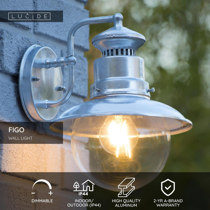 Lucide FIGO - Wandleuchte Aussen - Ø 21,3 cm - 1xE27 - IP44 - Zink Zinc, Zinc