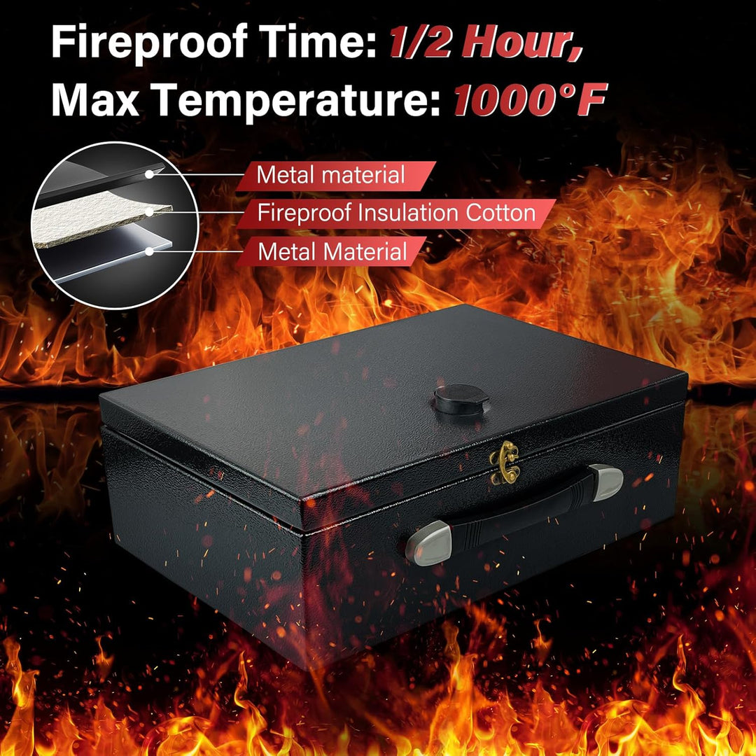 Tragbarer Safe – Feuerfeste Geldkassette 20L mit Tragegriff, Abschliessbare Box für Zuhause, Sichere