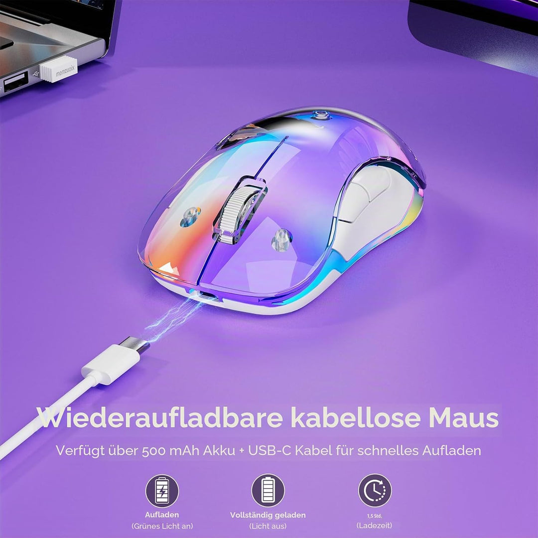 memzuoix LED Kabellose Maus – Wiederaufladbare 2.4G Optische Maus mit Magnetischer Abdeckung, Sanfte