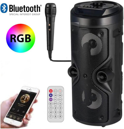 Bluetooth-Lautsprecher – tragbarer Lautsprecher mit Karaoke-Modus und Mikrofon, FM-Radio und USB- un
