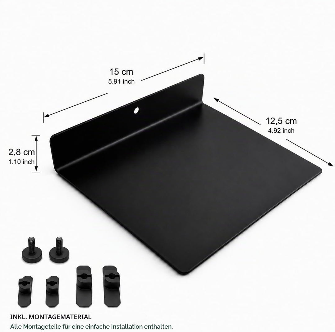 Regal für Akustikpaneele ohne Bohren – 15 cm, 2er-Set universell – Schweberegal Metall Schwarz Matt