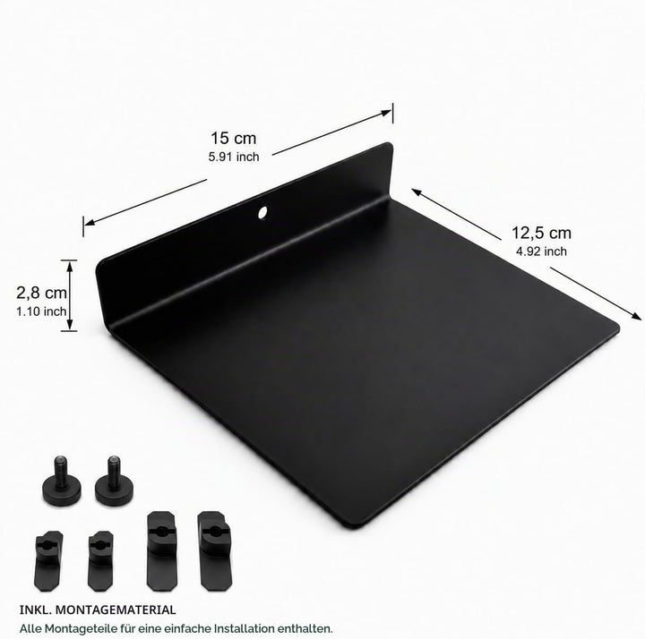 Regal für Akustikpaneele ohne Bohren – 15 cm, 2er-Set universell – Schweberegal Metall Schwarz Matt