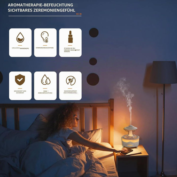 Regenwolken Luftbefeuchter und Diffusor,Luftbefeuchter mit Fernbedienung,7 Farben LED Aromatherapie