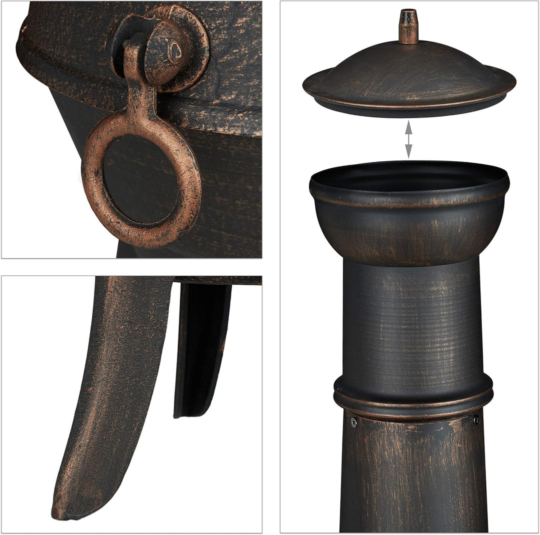 Relaxdays Terrassenofen, mit Funkenschutz, Schürhaken, Feuerrost, Zugluftklappe, Gartenkamin Gusseis