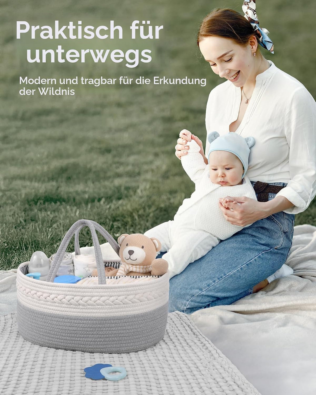 Maliton Baby Windel Caddy Organizer，Wickeltisch Organizer Aufbewahrungskorb mit Herausnehmbaren Fäch