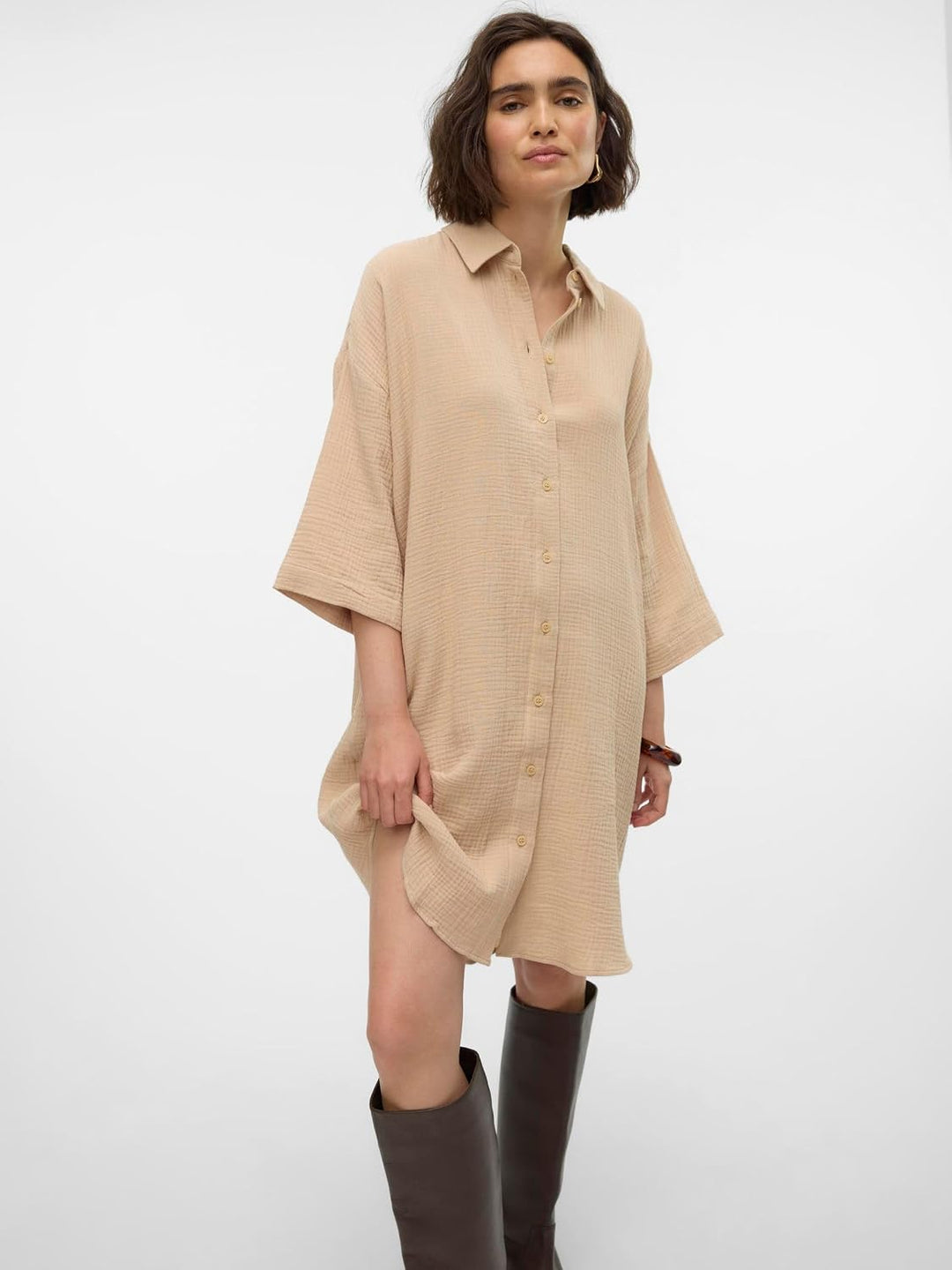 VERO MODA Damen Vmnatali 3/4 Long Overshirt Noos Kleid XS Irish Cream, XS Irish Cream