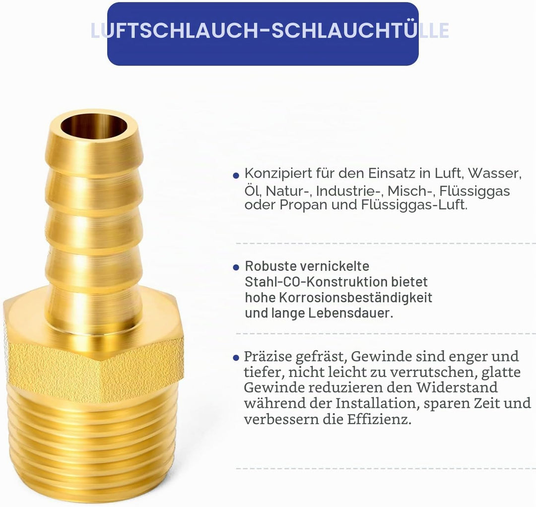 ERGAOBOY 10 Stk 10mm OD Barb auf 1/2" BSP Stecker, Messing Schlauchtülle Kompressionsfittings 1/2" M