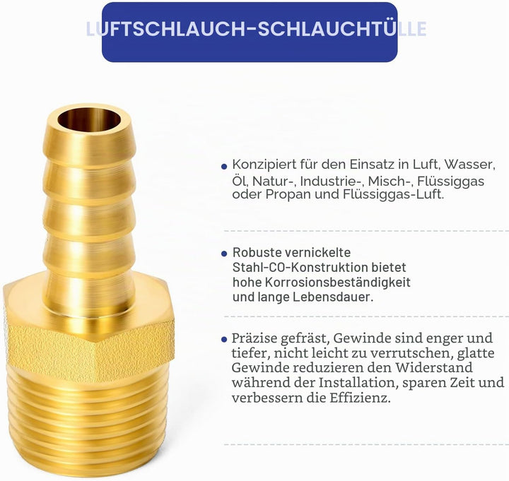 ERGAOBOY 10 Stk 10mm OD Barb auf 1/2" BSP Stecker, Messing Schlauchtülle Kompressionsfittings 1/2" M