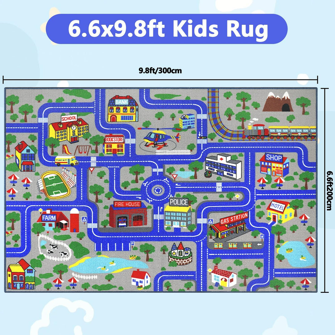 Capslpad Kinder Teppich Spielteppich für Kinder Stadt 200x300cm rutschfest Kinderteppich Spielmatte