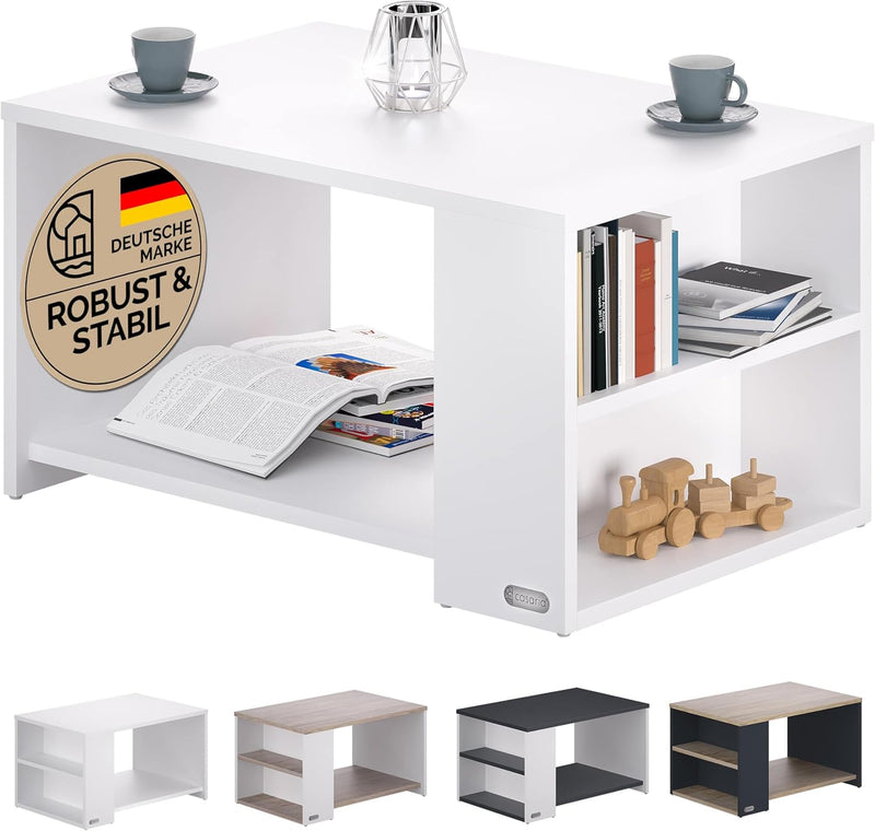 Casaria® Couchtisch mit Ablage 2 Fächer Stauraum 90x59x48cm Kratzfest Holz 50kg Belastbarkeit Gross
