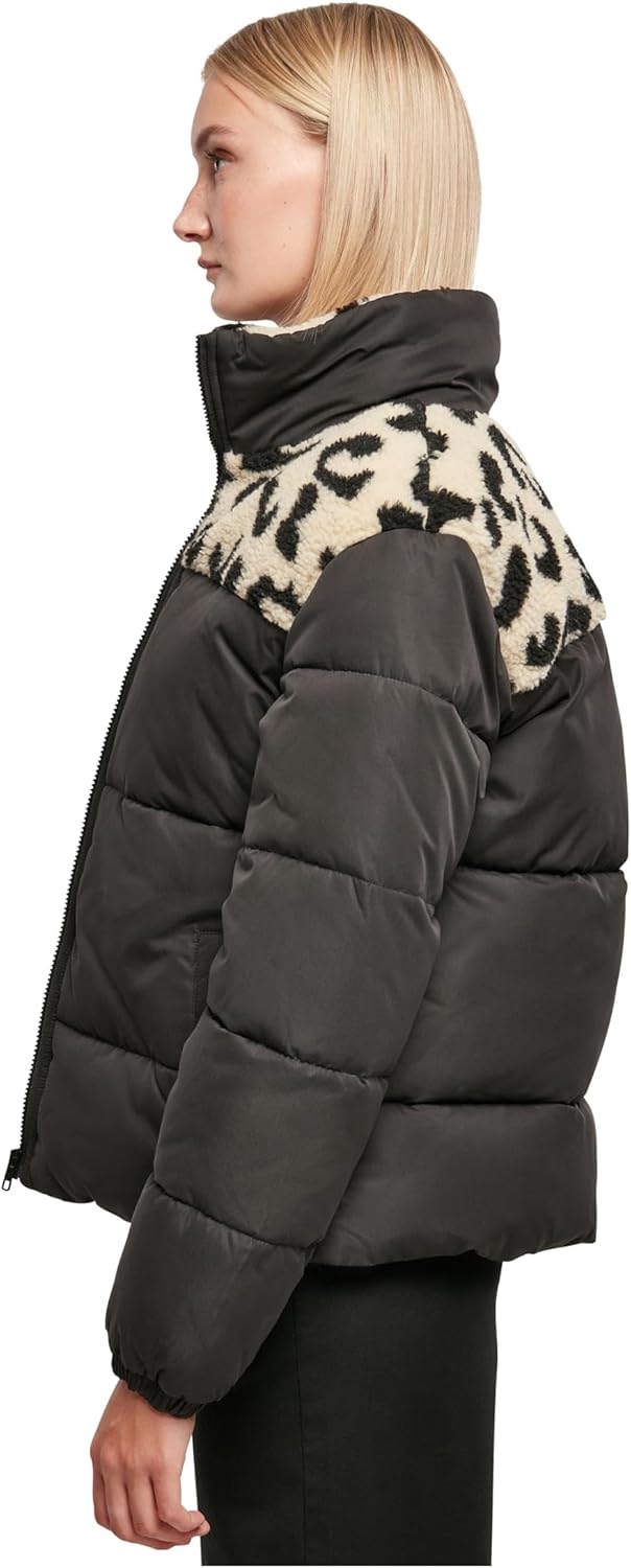 Urban Classics Damen Ladies AOP Sherpa Mixed Puffer Jacket Jacke 5XL Black/Sandleo, 5XL Black/Sandle