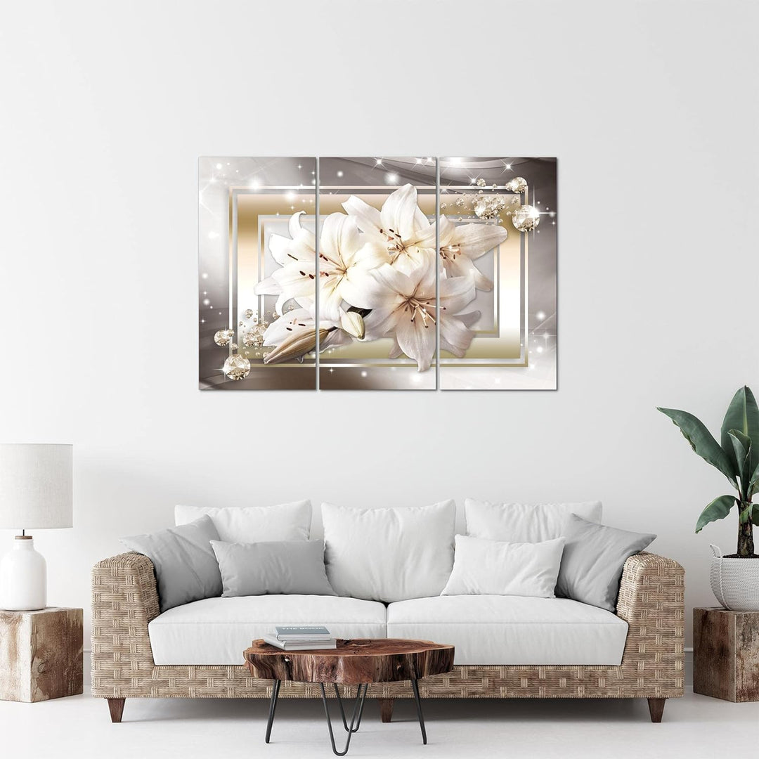 Runa Art Wandbilder Blumen Lilien Bild XXL Wohnzimmer Schlafzimmer Beige Braun Diamant 120 x 80 cm 3