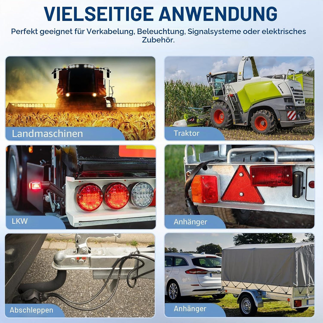 7 Adriges Anhängerkabel KFZ Kabel 5M, Fahrzeugkabel 7 adrig für Anhänger Beleuchtung Rücklichter, 7