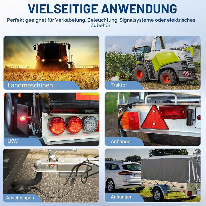 7 Adriges Anhängerkabel KFZ Kabel 5M, Fahrzeugkabel 7 adrig für Anhänger Beleuchtung Rücklichter, 7