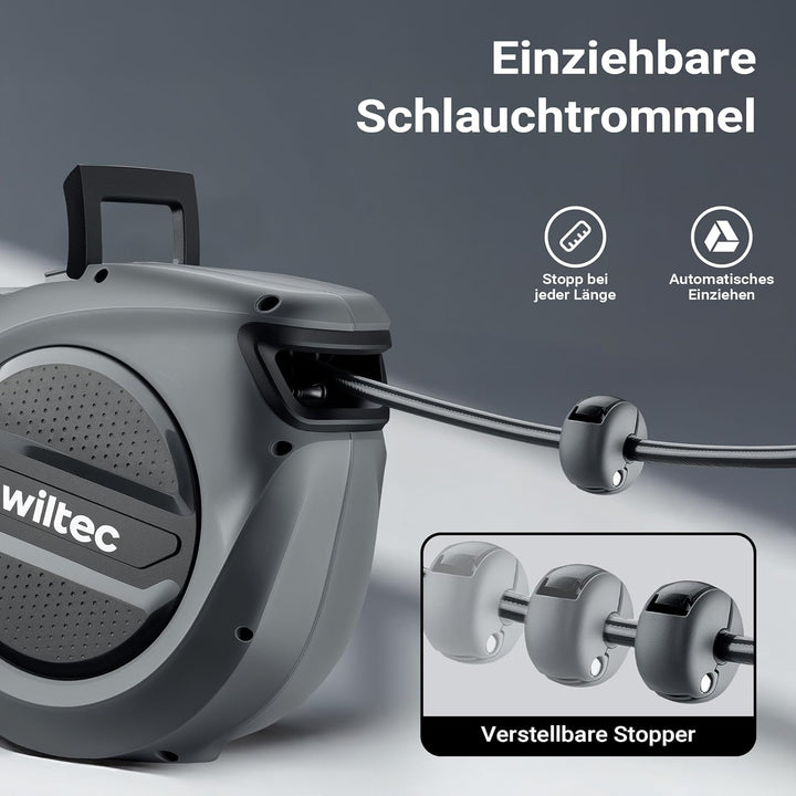 Wiltec Druckluft Schlauchtrommel 15 m, automatische Druckluftschlauchtrommel Stahl, 17 bar Druckluft