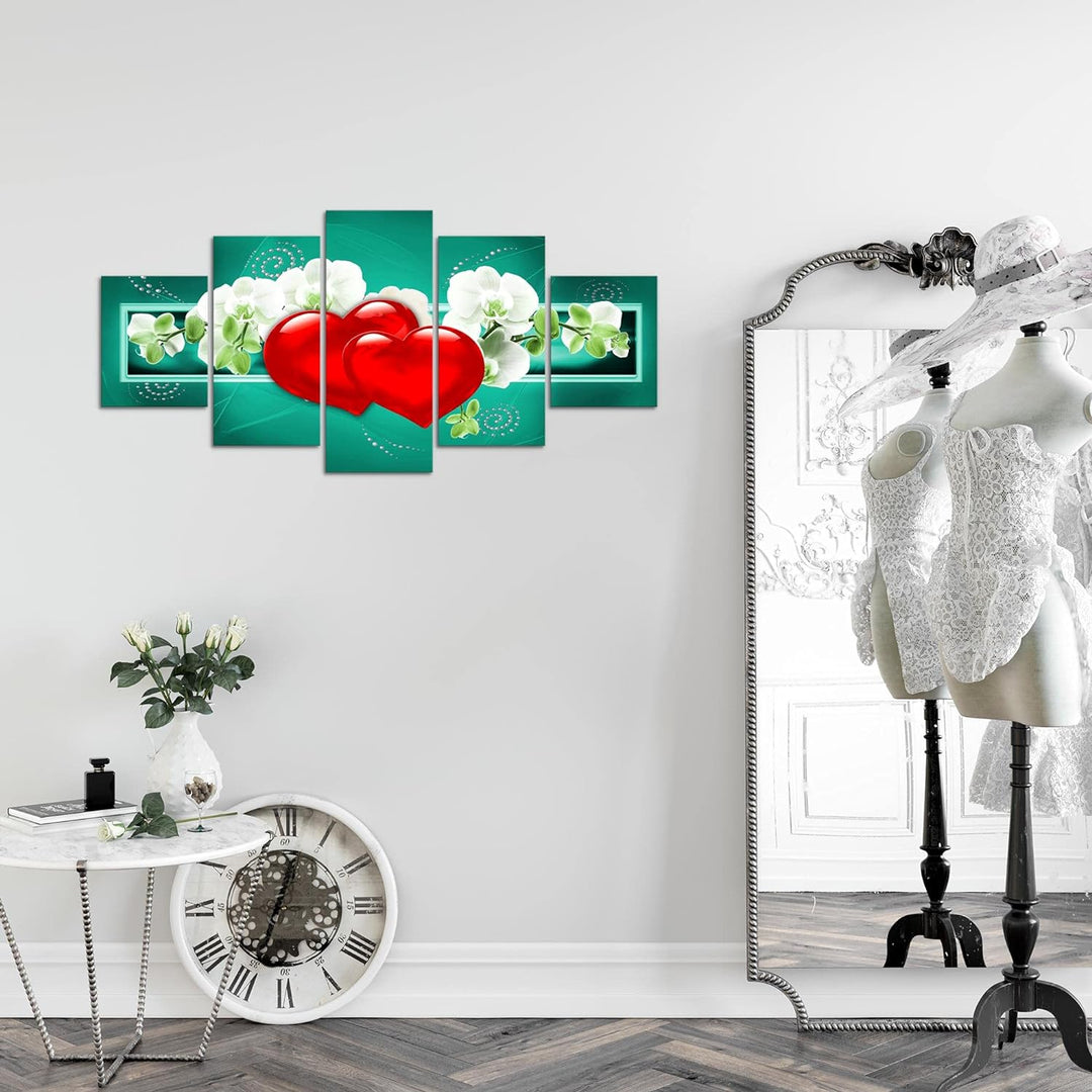 Runa Art Wandbilder Blumen Orchidee 5 Teilig Bild auf Vlies Leinwand Deko Wohnzimmer Herz Abstrakt T