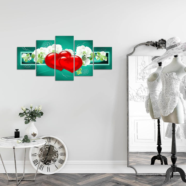 Runa Art Wandbilder Blumen Orchidee 5 Teilig Bild auf Vlies Leinwand Deko Wohnzimmer Herz Abstrakt T