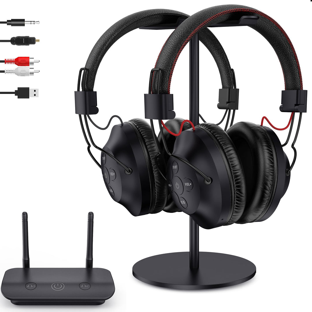 Dual Wireless Kopfhörer zum Fernsehen mit Sender und Headset-Ständer, 196ft Reichweite mit optischen