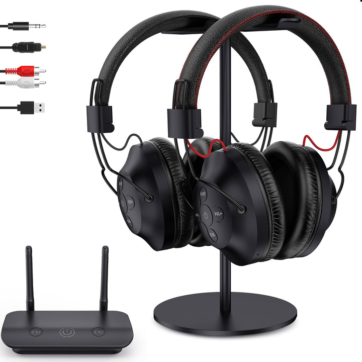 Dual Wireless Kopfhörer zum Fernsehen mit Sender und Headset-Ständer, 196ft Reichweite mit optischen