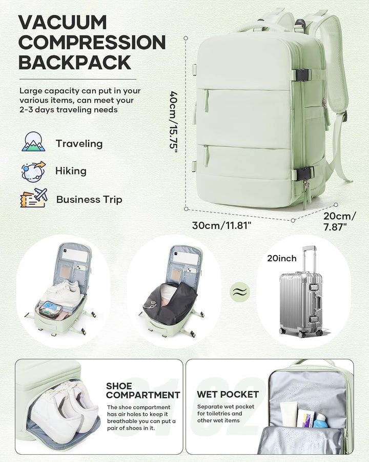 SZLX Grosser Reiserucksack Damen,Vakuum Rucksack mit Pumpe Ryanair Handgepäck 40x30x20 Herren, Wizza