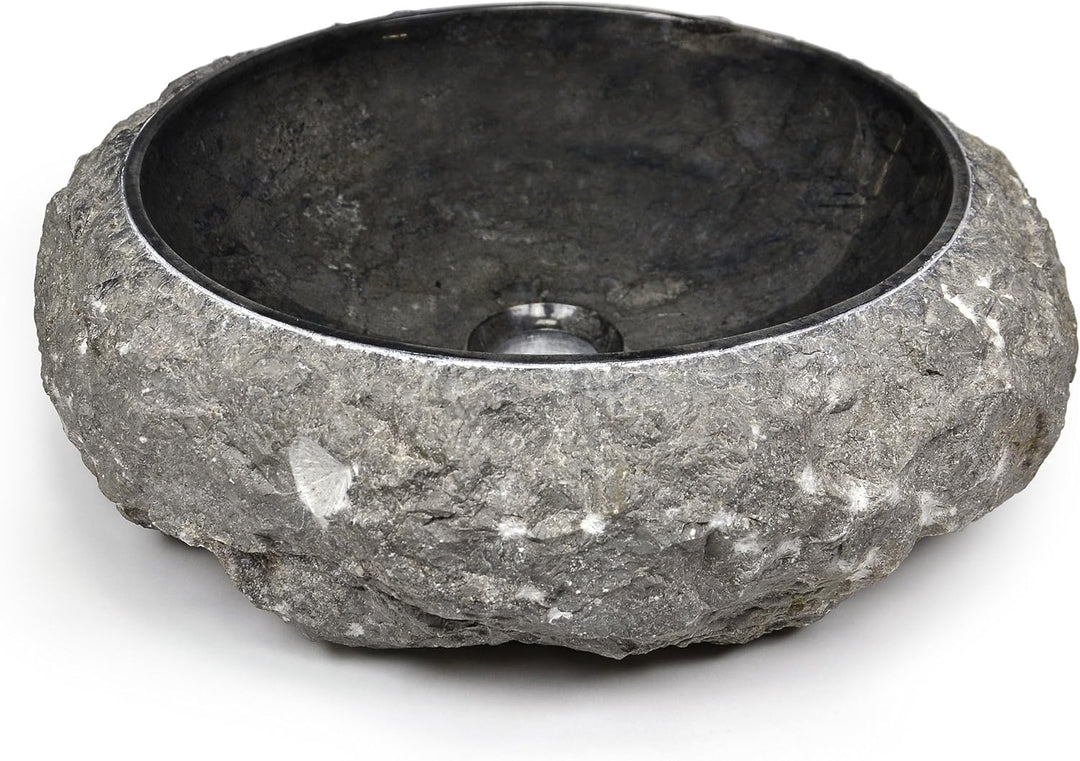 Divero Marmor Naturstein Aufsatz-Waschbecken Handwaschbecken Waschschale Stein poliert grob behauen