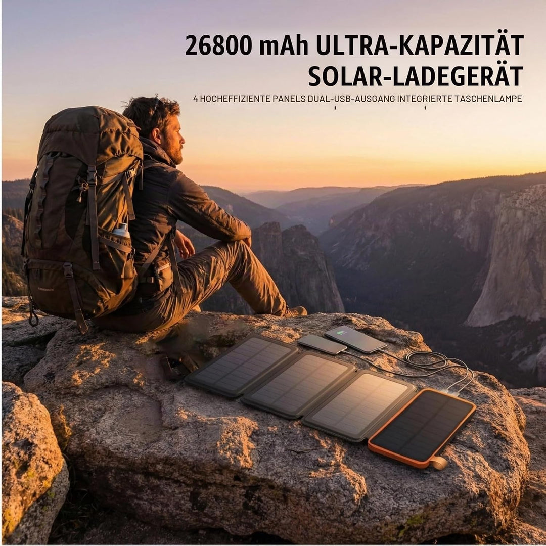 Solar Powerbank 26800mAh, Solar Ladegerät mit 2 USB-A Ausgang &amp; 1 USB-C Eingang, Outdoor Wasserfeste
