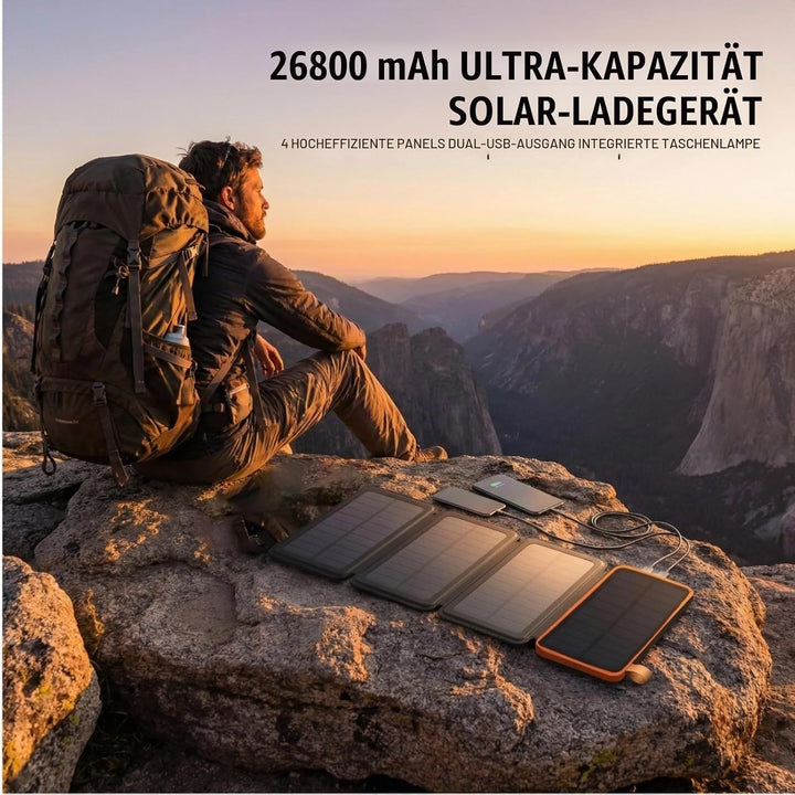 Solar Powerbank 26800mAh, Solar Ladegerät mit 2 USB-A Ausgang &amp; 1 USB-C Eingang, Outdoor Wasserfeste
